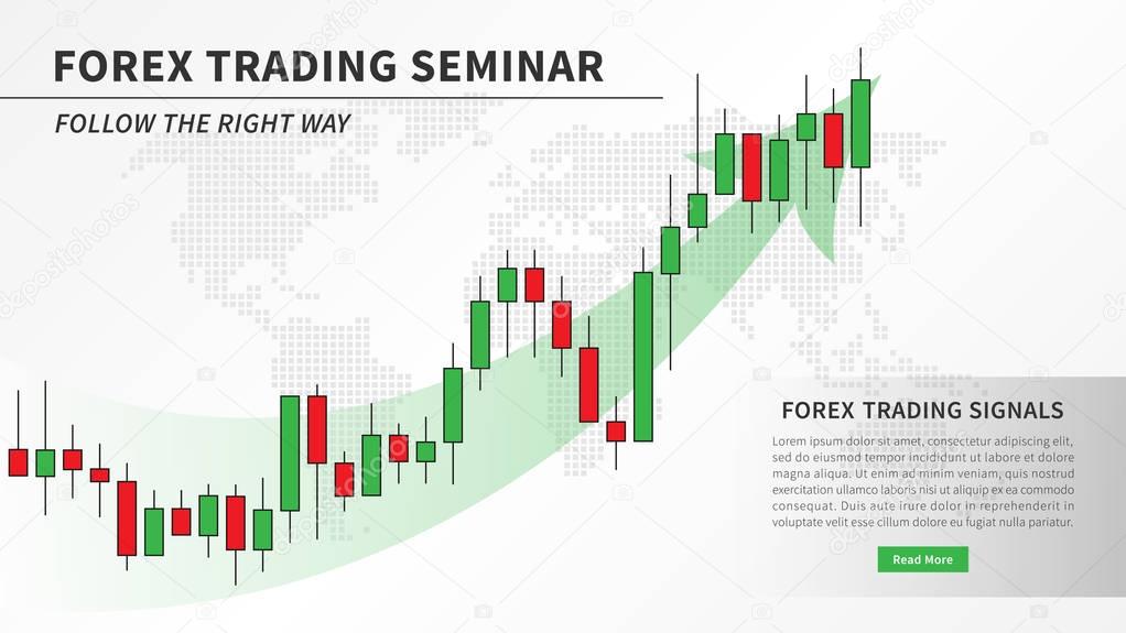 Forex trading seminar with candlestick chart vector illustration