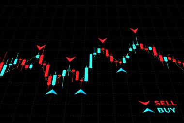 Forex Trading göstergeleri siyah arka plan üzerine illüstrasyon vektör
