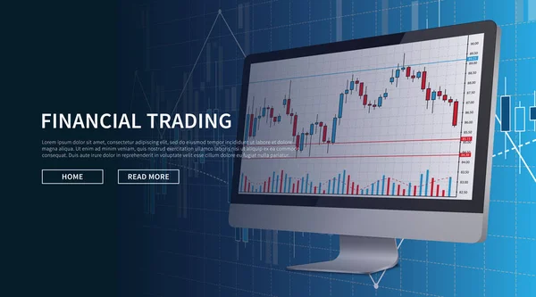 Computadora con ilustración de vector gráfico financiero de acciones — Vector de stock