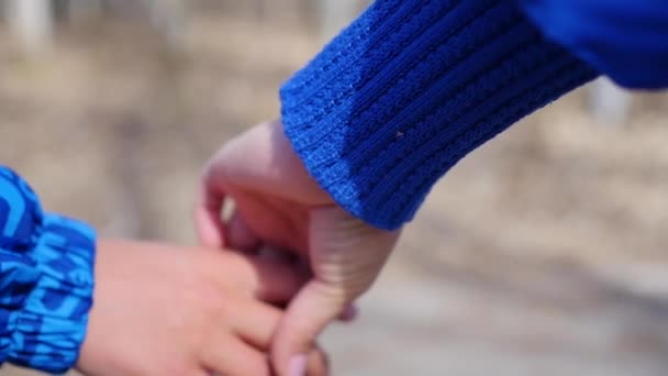 Primer plano de dos amantes que se unen a las manos. Detalle Silueta del hombre y la mujer tomados de la mano. Concepto Amor y Felicidad . — Vídeo de stock