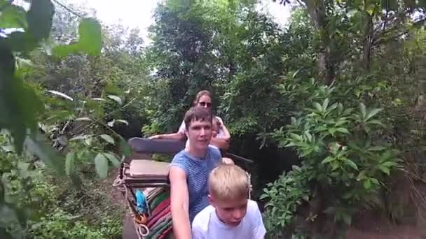 コパンガン, タイ。熱帯雨林の象に乗って家族 — ストック動画
