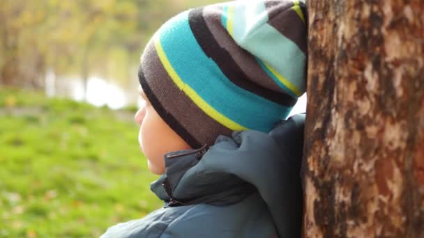 V podzimní Park chlap sedí na trávníku a pít horký čaj procházka na čerstvém vzduchu — Stock video