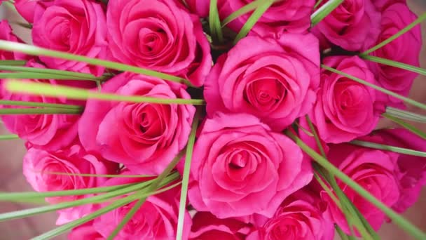 Prachtige bloesems van rode rozen. Boeket van bloemen close-up — Stockvideo