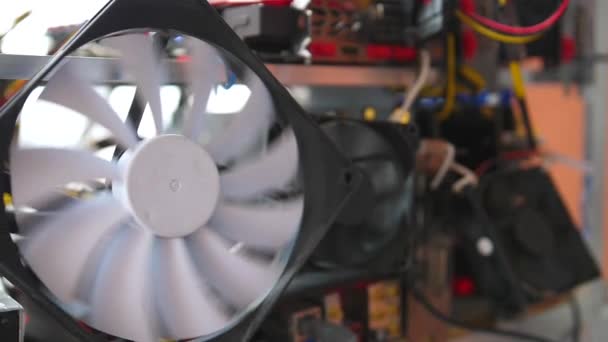 Computer equipment. Computer cooling fan — Stock Video