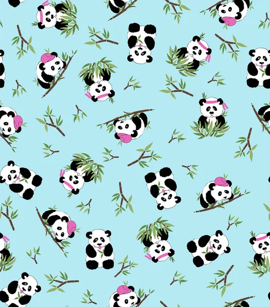 Bambú panda print azul — Vector de stock