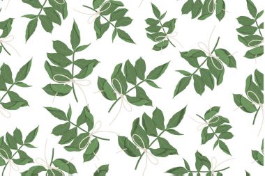 Seamless modeli ağaç, yeşillik doğal dalları, yeşil yaprakları. Vektör taze güzellik rustik Eko Dostu arka plan üzerinde beyaz