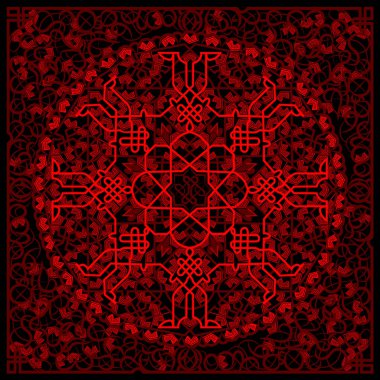 Soyut dantel eşarp, süslü çerçeveli kare geometrik desen.