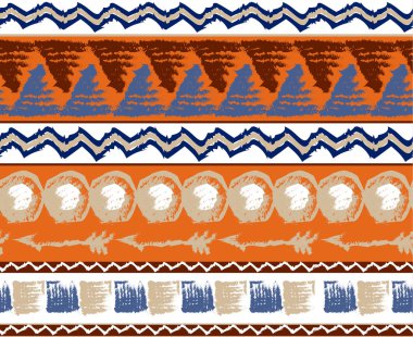 Seamless ethnic pattern. Orange, blue, gold and white geometric pattern. clipart