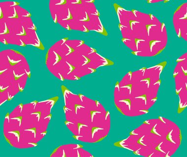 Turkuaz arka planda egzotik meyve deseni.