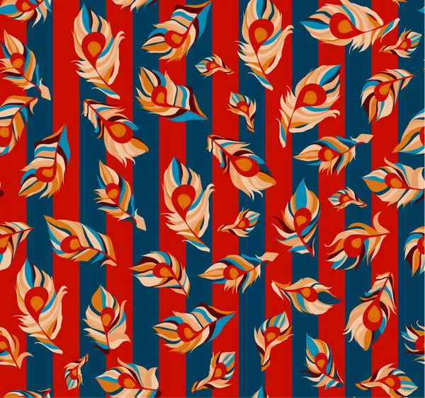 Çizgili arka planda renkli tavus kuşu tüyleri, pürüzsüz desen