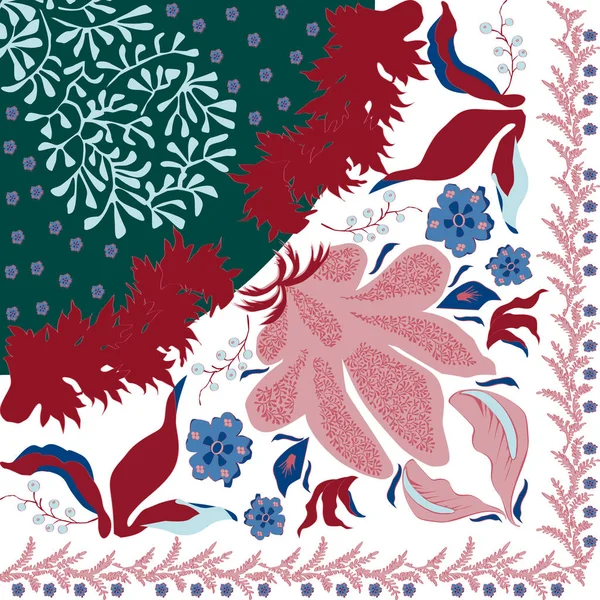 Verano, colores otoñales. Bufanda de seda con amapolas florecientes. Abstrac — Vector de stock