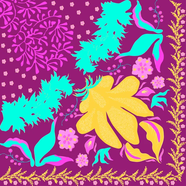 Verão, cores de outono. Lenço de seda com papoilas florescentes . — Vetor de Stock