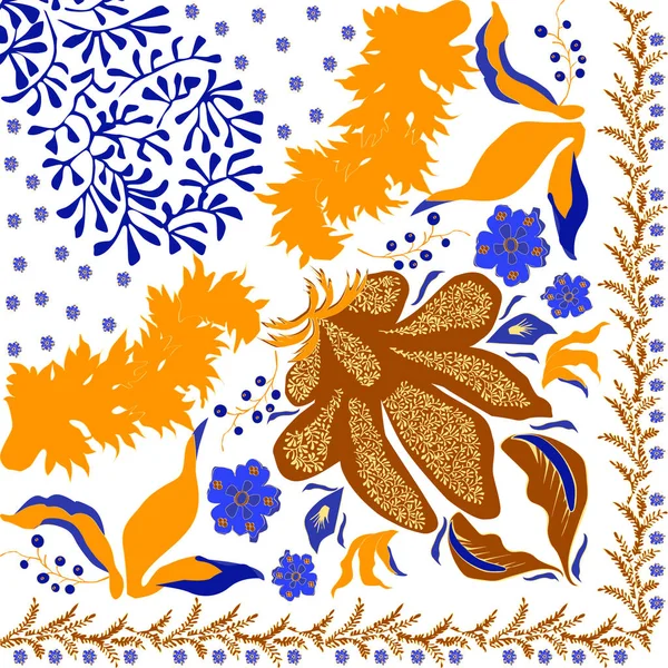 Verano, colores otoñales. Bufanda de seda con amapolas florecientes . — Archivo Imágenes Vectoriales