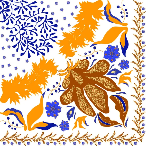 Verano, colores otoñales. Bufanda de seda con amapolas florecientes . — Vector de stock