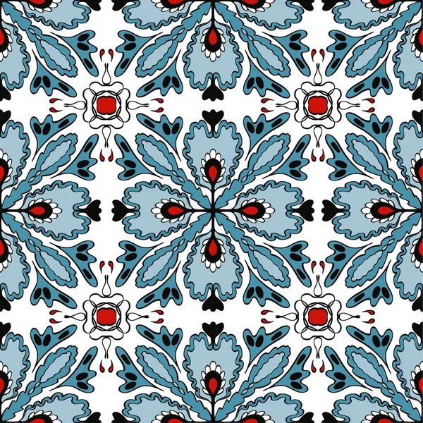 Diseño decorativo colorido patrón de azulejos. Rojo, azul y negro sobre fondo marrón — Archivo Imágenes Vectoriales