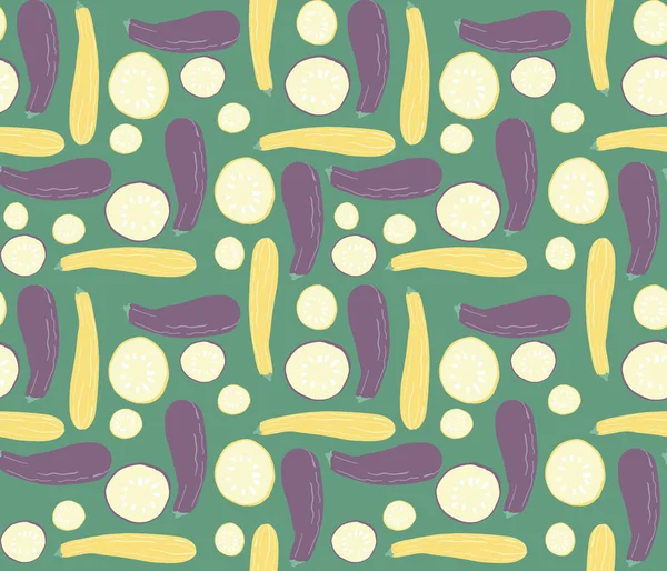 Tropical fruta exótica kiwano melón y zuccini vector patrón sin costura. Fondo con objetos aislados para diseño menú vegetariano, tela — Vector de stock
