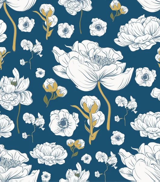 Vektör olarak kusursuz çiçek deseni. Trend renkleri: 2017 Donanma Şakayığı, Gölgeli Ladin