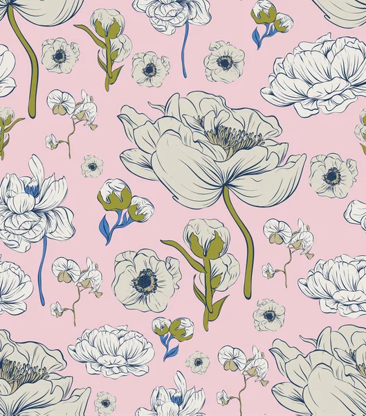 Vektör olarak kusursuz çiçek deseni. Trend renkleri: 2017 Sonbaharı: Bale Terliği, Altın Kireç