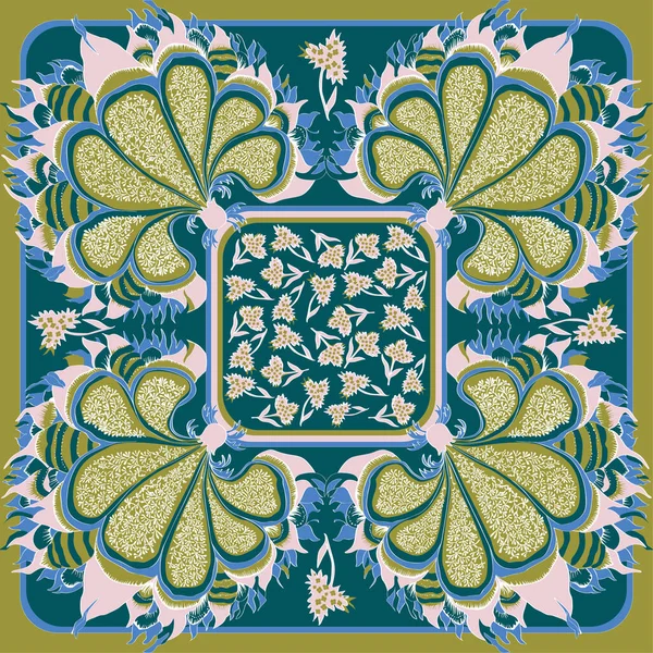 Bahar retro çiçek desenli. İpek eşarp vektör grafikleri.