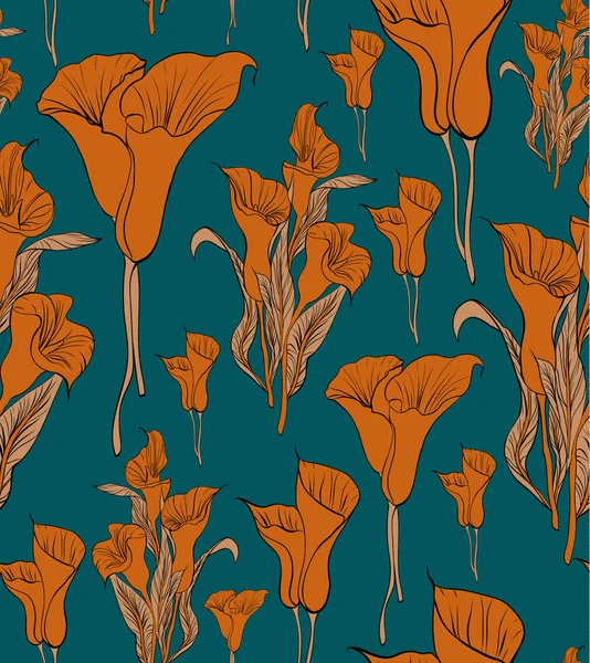 Seamless Floral Pattern in vector. Trend colors Fall 2017, Autumn Maple, shaded spruce.  — 無料ストックフォト