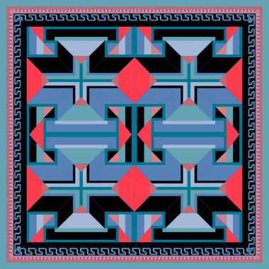 Geometrik desenli ipek eşarp. Kare vektör