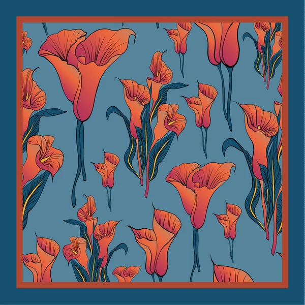 Delicados colores de bufanda de seda con calas florecientes. Colorear: o — Vector de stock