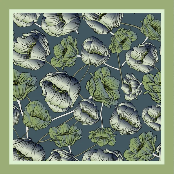 Couleurs délicates de l'écharpe en soie avec des coquelicots fleuris . — Image vectorielle