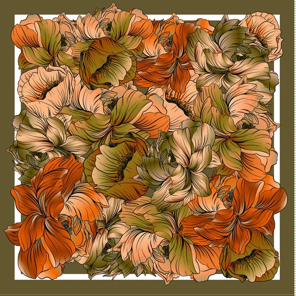 Çiçekli şakayıklı ipek eşarbın zarif renkleri. Pembe, mavi, mor ve beyaz. Batik tekniği