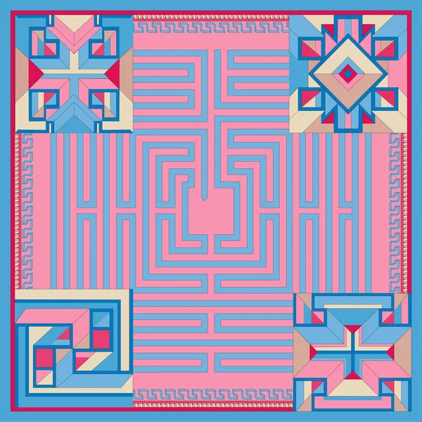 Zijden sjaal met een geometrisch patroon. Vierkante vector — Stockvector