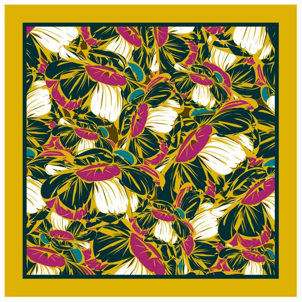 Bufanda de seda colorida con amapola floreciente . — Vector de stock