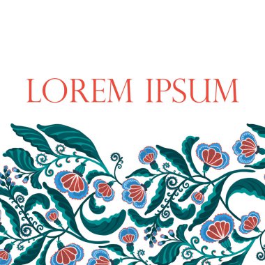 Soyut el çizimi çiçek unsurları içeren zarif bir kartpostal şablonu. Vektör dekoratif kırsal düğün daveti.