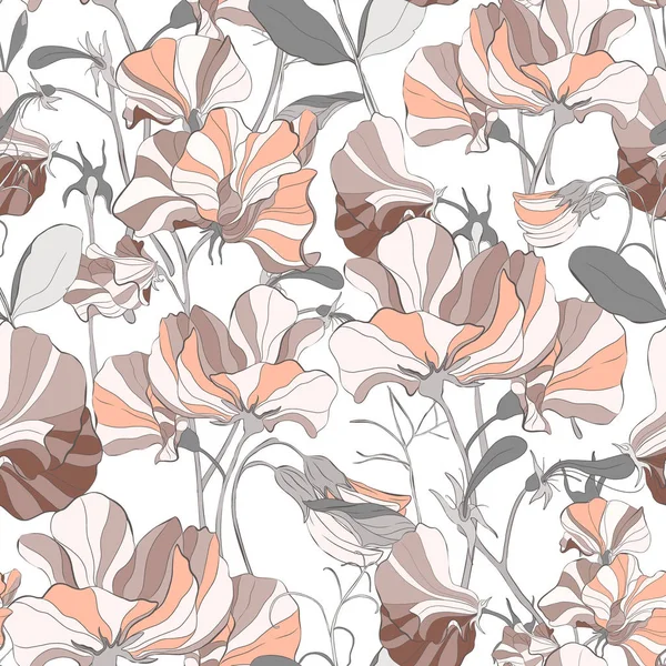 Patrón floral bonito con flores de guisantes dulces . — Vector de stock