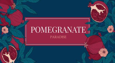 Vector vertical banners with with pomegranate fruits on blue background. clipart