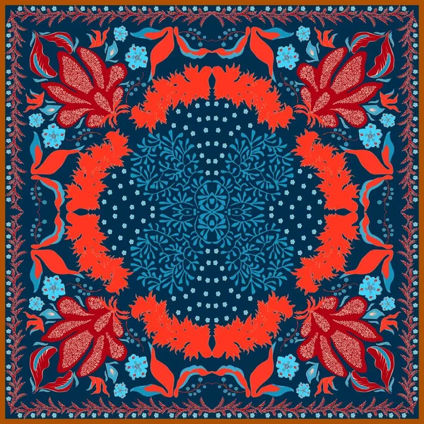 Summer, autumn colors. Silk scarf. Abstract pattern floral elements. — Stok fotoğraf