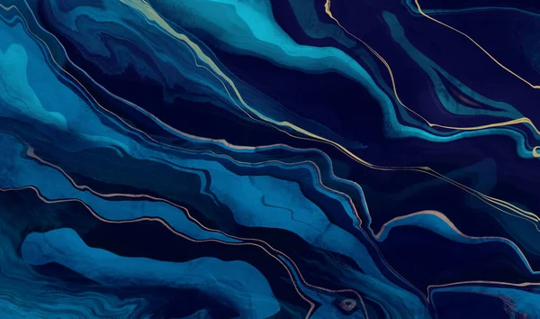 Mavi mermer ve altın soyut arkaplan dokusu. Okyanus mavisi bilye, doğal lüks mermer ve altın tozu karışımı. Soyut resim, posterler için modaya uygun bir arkaplan olarak kullanılabilir