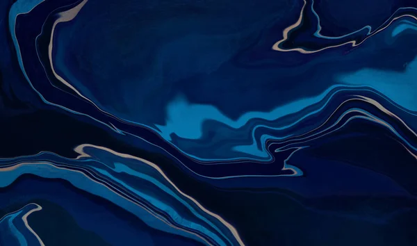 Синій мармур і золота абстрактна текстура фону. Океанське блакитне мармурове мармурування з натуральними розкішними гойдалками з мармуру та золотим порошком. Абстрактний живопис, може використовуватися як модний фон для плакатів — стокове фото