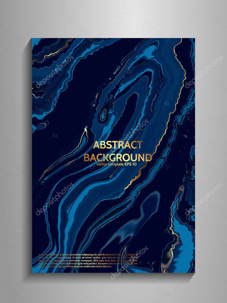 Abstract painting, can be used as a trendy Blue marble and gold abstract texture for wallpapers, posters, cards, invitations, websites. Modern artwork. Marble effect painting. Mixed pink, white, gold