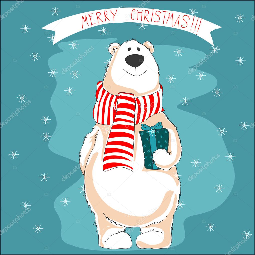 Vettoriale stockOrso polare in sciarpa rossa. organizzazione regalo di  Natale . di ©OksaMaz #130991236, image size:1021x1023