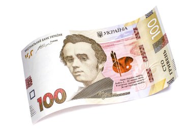 Beyaz arka plan üzerinde izole yüz Ukraynalı hryvnias banknot
