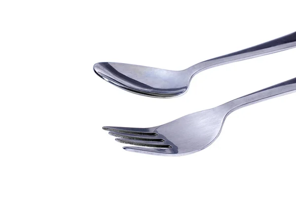 叉子和勺子在白色背景上隔离 — 图库照片