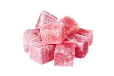 Beyaz arka plan üzerinde izole pembe rahat lokum yığını