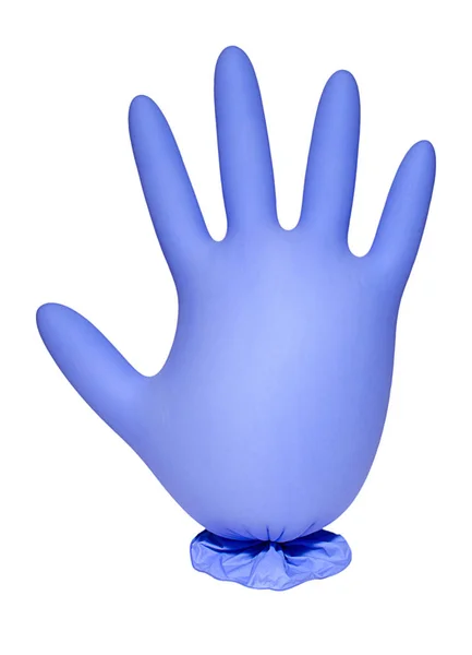 Opgeblazen Blauwe Rubberen Handschoen Geïsoleerd Witte Achtergrond — Stockfoto