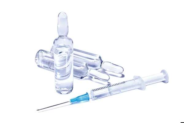 Medizinische Konzeption Ampullen Und Spritzen Mit Transparentem Impfstoff — Stockfoto