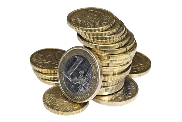 Hromada Mincí Eura Cent Izolovaných Bílém Pozadí — Stock fotografie