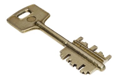 Beyaz arka plan üzerinde bronz anahtar