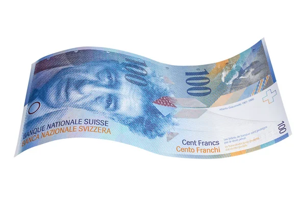 Billet Cent Francs Suisses Isolé Sur Fond Blanc Closeu — Photo
