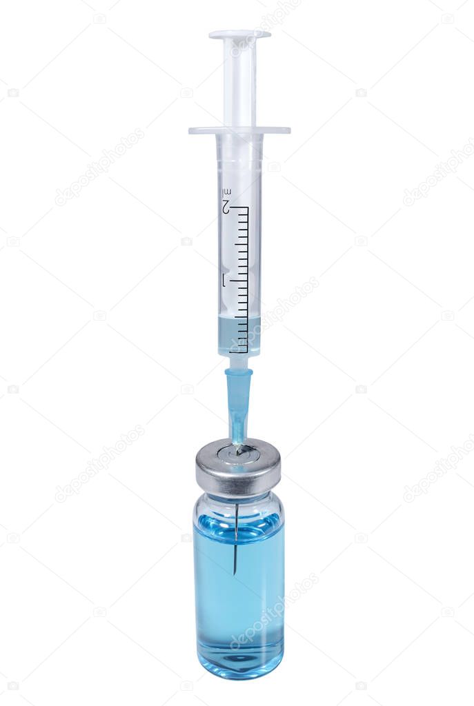 Vaccine in a medical vial with syringe