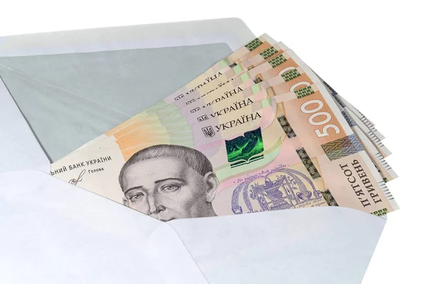 Ötszáz ukrán hrivnya bankjegyei papírborítékban — Stock Fotó
