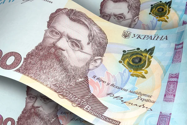 Banknote of thousand Ukrainian hryvnias close-up — Stok fotoğraf