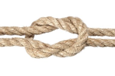 Beyaz arkaplanda halat düğümü. Yakın plan.